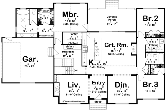 Floor Plan - Main Floor for Cottage House Plan #455-704 - 3 bed, 2 bath