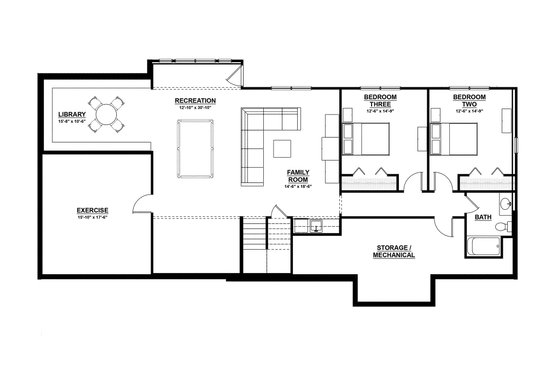 Floor Plan - Lower Floor for Ranch House Plan #928-2 - 3 bed, 2.5 bath
