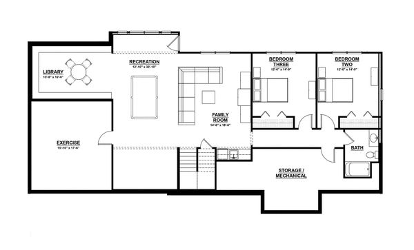 House Design - Ranch Floor Plan - Lower Floor Plan #928-2