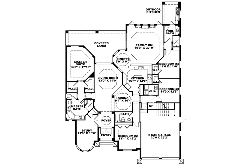 Architectural House Design - Floor Plan - Main Floor for Mediterranean House Plan #1017-124 - 4 bed, 3 bath