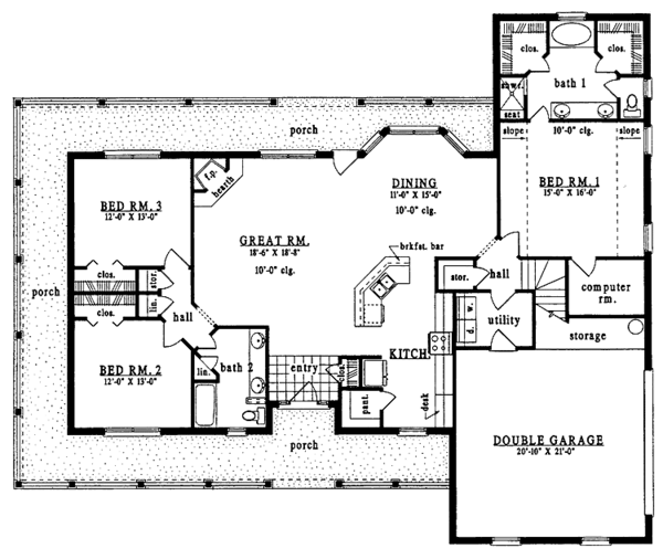 House Design - Ranch Floor Plan - Main Floor Plan #42-516