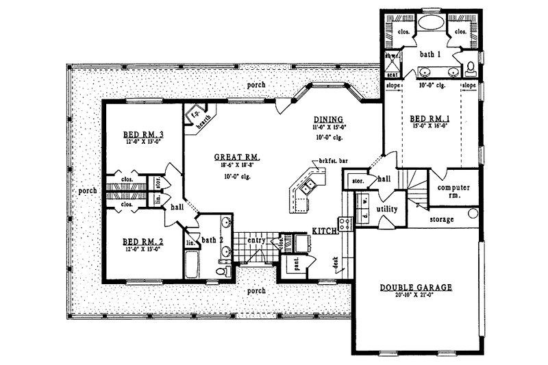 Dream House Plan - Floor Plan - Main Floor for Ranch House Plan #42-516 - 3 bed, 2 bath
