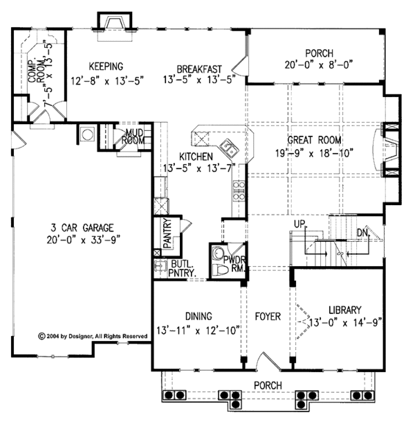 House Blueprint - Country Floor Plan - Main Floor Plan #54-223