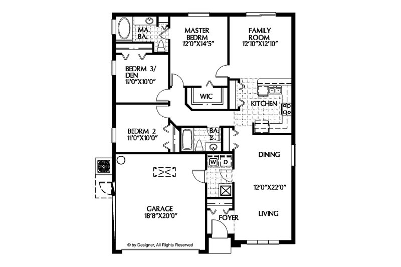 Home Plan - Floor Plan - Main Floor for Mediterranean House Plan #999-97 - 3 bed, 2 bath
