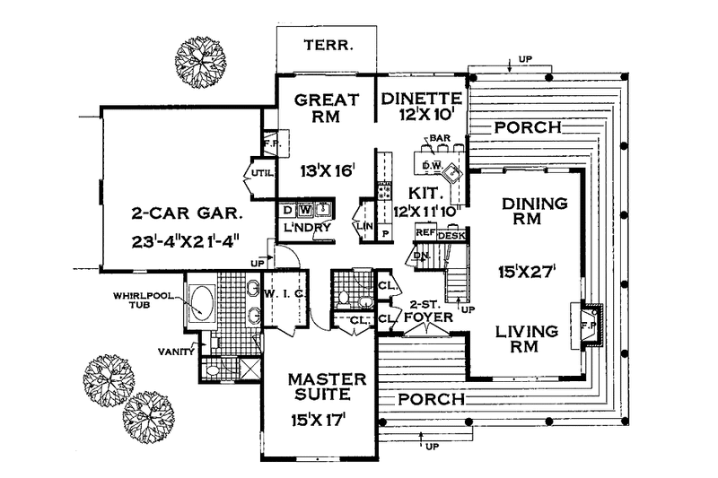 House Blueprint - Floor Plan - Main Floor for Farmhouse House Plan #3-255 - 4 bed, 2.5 bath