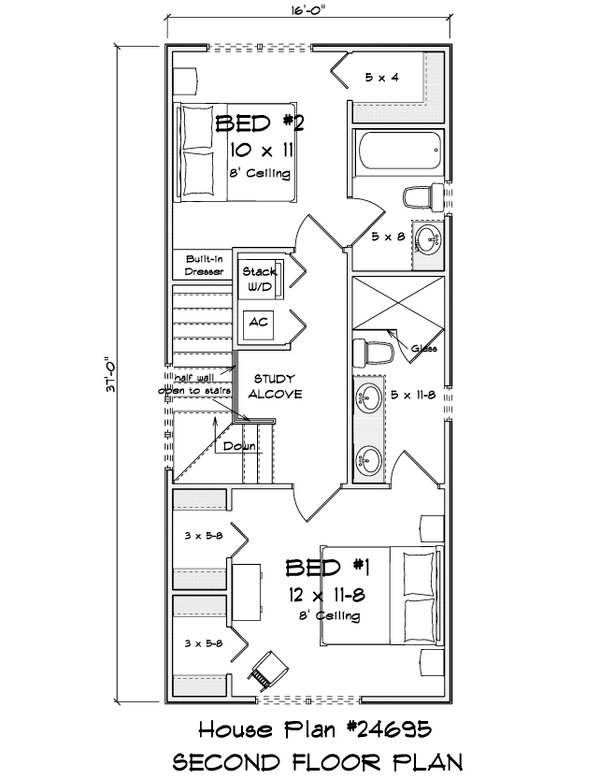 Home Plan - Floor Plan - Upper Floor for Cottage House Plan #513-2487 - 2 bed, 2.5 bath