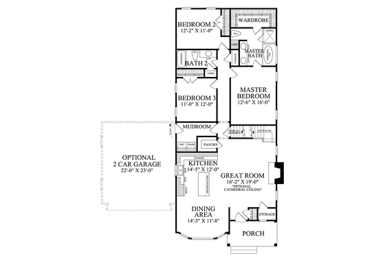 Floor Plan - Main Floor for Ranch House Plan #137-369 - 3 bed, 2 bath