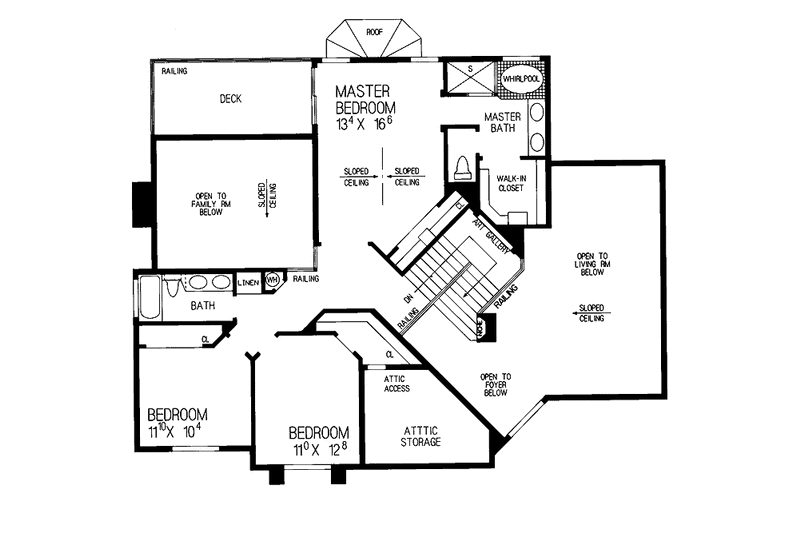 House Blueprint - Floor Plan - Upper Floor for Mediterranean House Plan #72-931 - 4 bed, 3 bath