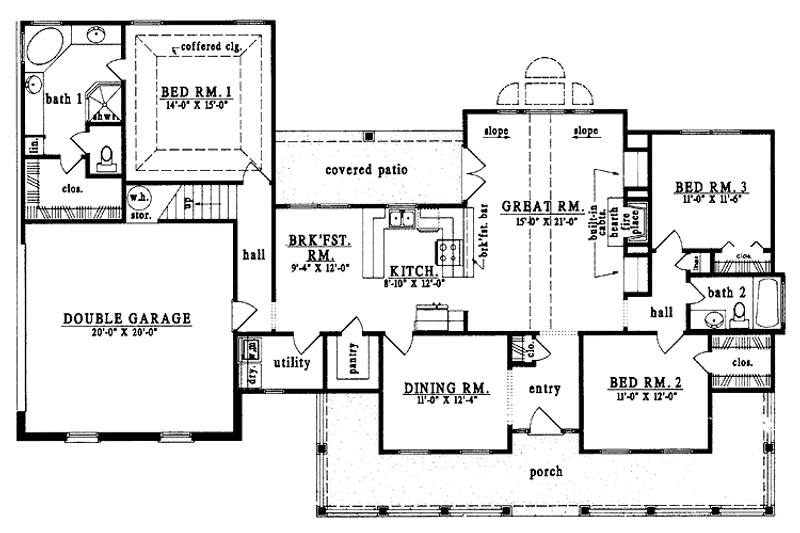 Dream House Plan - Floor Plan - Main Floor for Ranch House Plan #42-538 - 3 bed, 2 bath