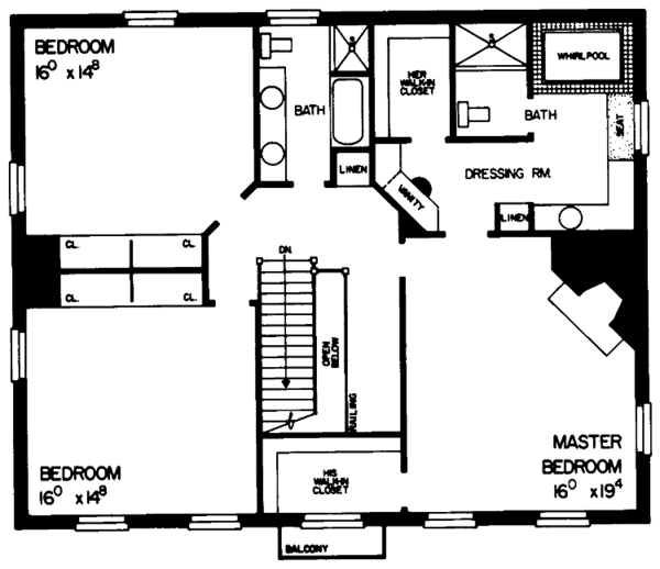 House Blueprint - Classical Floor Plan - Upper Floor Plan #72-810