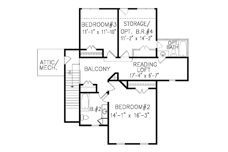 Home Plan - Floor Plan - Upper Floor for Colonial House Plan #54-273 - 3 bed, 2.5 bath