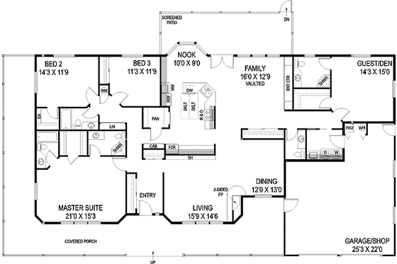 Floor Plan - Main Floor for Ranch House Plan #60-1005 - 4 bed, 4.5 bath