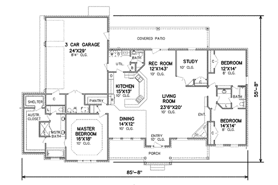 Floor Plan - Main Floor for Traditional House Plan #65-509 - 3 bed, 2.5 bath