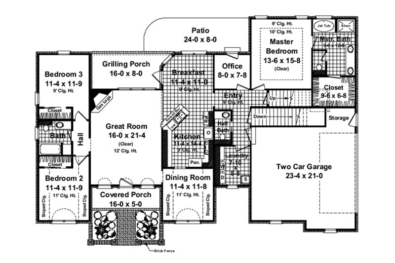 House Blueprint - Floor Plan - Main Floor for European House Plan #21-478 - 3 bed, 2.5 bath