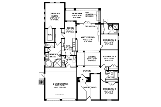 Floor Plan - Main Floor for Mediterranean House Plan #1058-7 - 4 bed, 3 bath