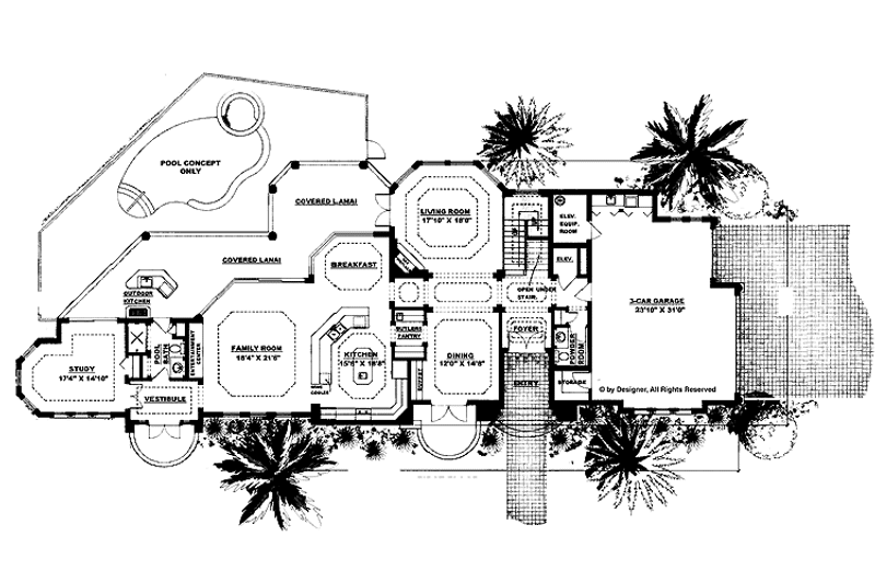 Dream House Plan - Floor Plan - Main Floor for Mediterranean House Plan #1017-68 - 4 bed, 5.5 bath