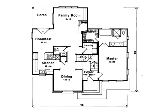 Floor Plan - Main Floor for European House Plan #41-130 - 3 bed, 2.5 bath