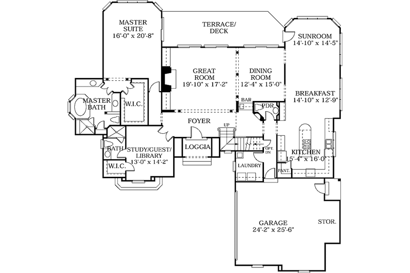 Home Plan - Floor Plan - Main Floor for Mediterranean House Plan #453-222 - 4 bed, 3.5 bath
