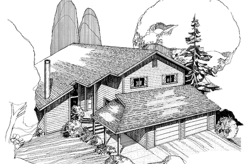 Home Plan - Exterior - Front Elevation 3 for Contemporary House Plan #60-897 - 3 bed, 2.5 bath