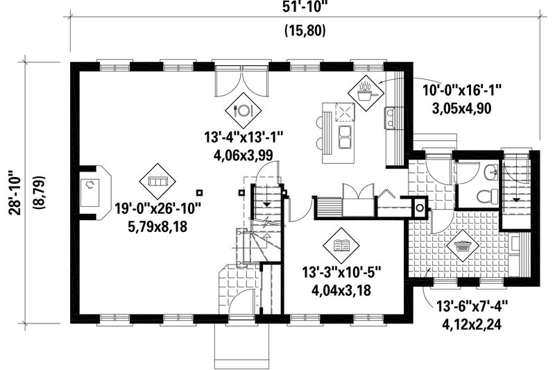 Architectural House Design - Floor Plan - Main Floor for Colonial House Plan #25-4859 - 3 bed, 1 bath