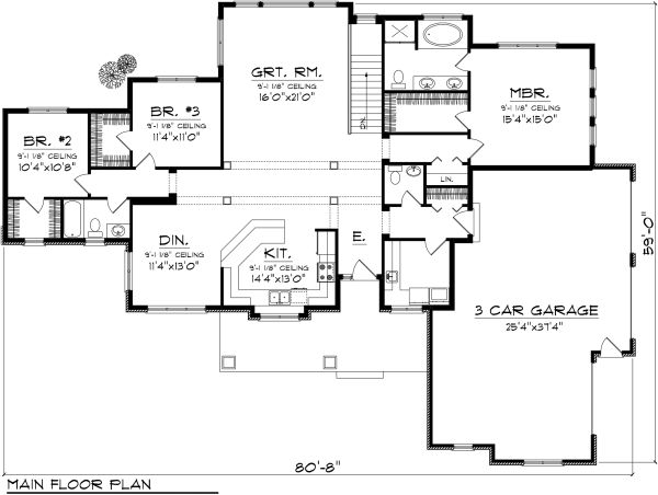 Architectural House Design - Ranch Floor Plan - Main Floor Plan #70-1134