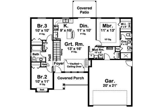 Floor Plan - Main Floor for Craftsman House Plan #126-183 - 3 bed, 2 bath