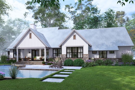 Exterior - Rear Elevation 3 for Cottage House Plan #120-290 - 4 bed, 3.5 bath