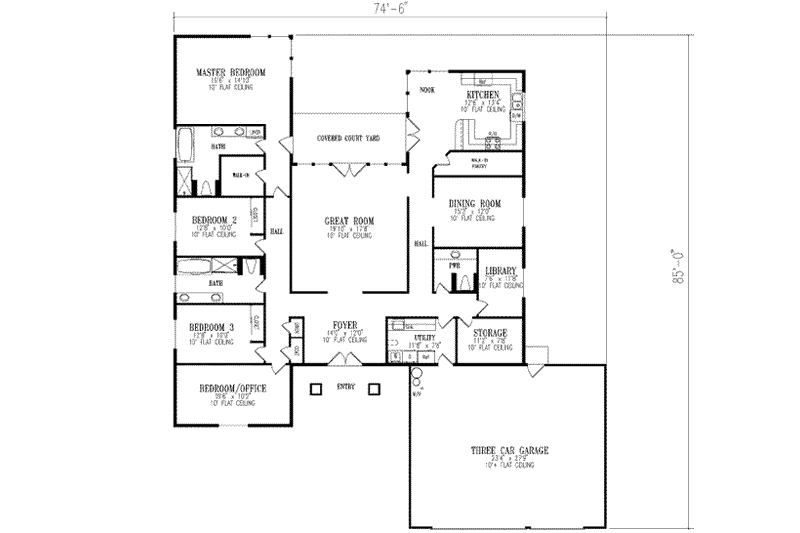 Architectural House Design - Floor Plan - Main Floor for Adobe / Southwestern House Plan #1-811 - 4 bed, 2.5 bath
