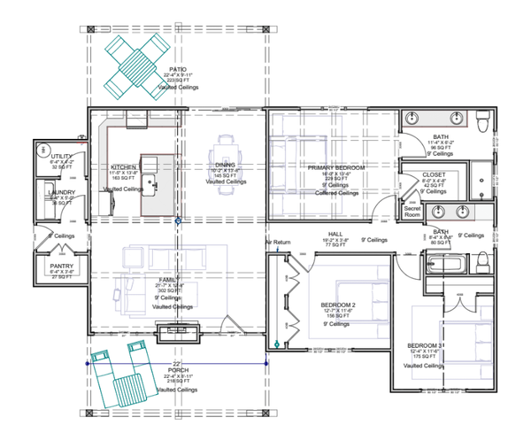 Craftsman Floor Plan - Main Floor Plan #1116-28