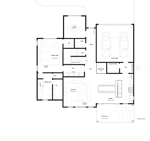 House Design - Floor Plan - Main Floor for Modern House Plan #1129-21 - 4 bed, 3.5 bath