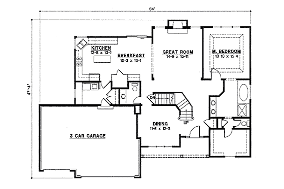 Floor Plan - Main Floor for Traditional House Plan #67-830 - 4 bed, 3 bath
