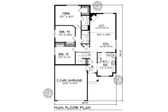 Floor Plan - Main Floor for Traditional House Plan #70-128 - 3 bed, 2 bath