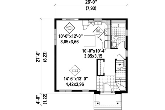 Floor Plan - Main Floor for Contemporary House Plan #25-4328 - 3 bed, 1 bath