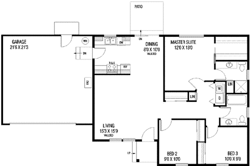 House Design - Floor Plan - Main Floor for Ranch House Plan #60-534 - 3 bed, 2 bath