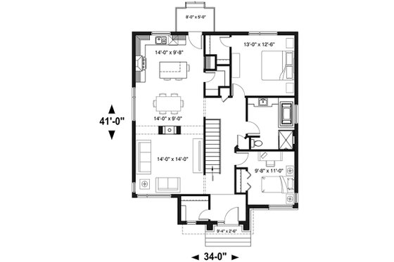 Floor Plan - Main Floor for Contemporary House Plan #23-2714 - 2 bed, 1 bath