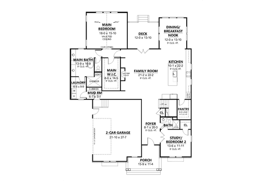 Floor Plan - Main Floor for Country House Plan #1080-8 - 4 bed, 3 bath