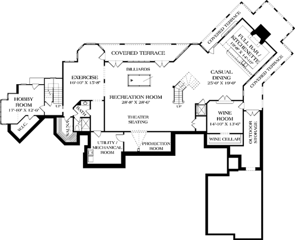 House Blueprint - European Floor Plan - Lower Floor Plan #453-595
