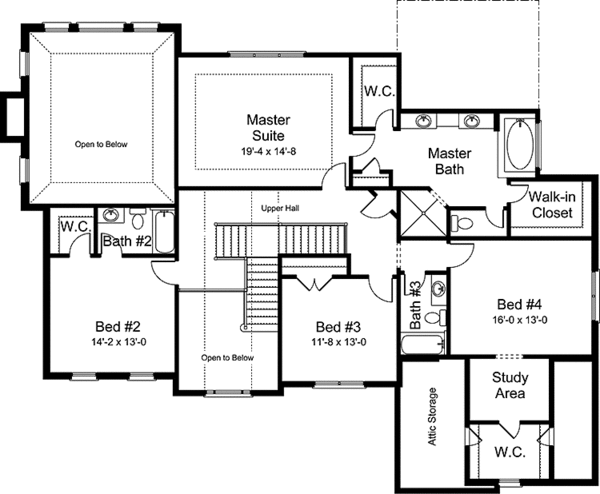 Architectural House Design - European Floor Plan - Upper Floor Plan #994-33