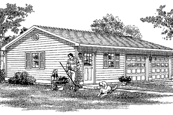 Exterior - Front Elevation 3 for Traditional House Plan #47-1062, 0 bath