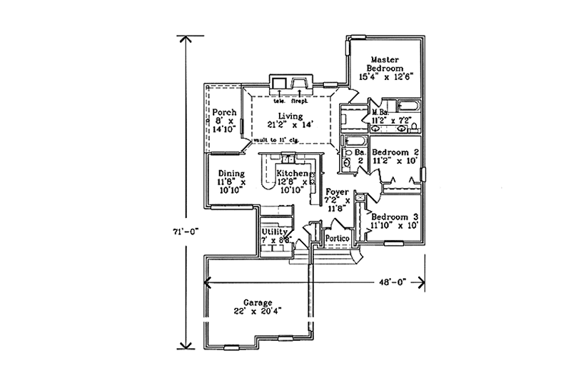 Dream House Plan - Floor Plan - Main Floor for European House Plan #985-8 - 3 bed, 2 bath
