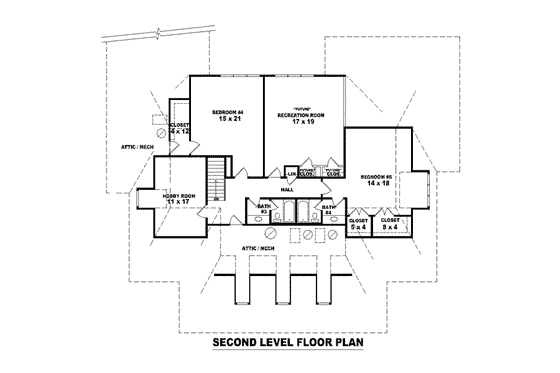 Floor Plan - Upper Floor for Southern House Plan #81-1648 - 5 bed, 4 bath