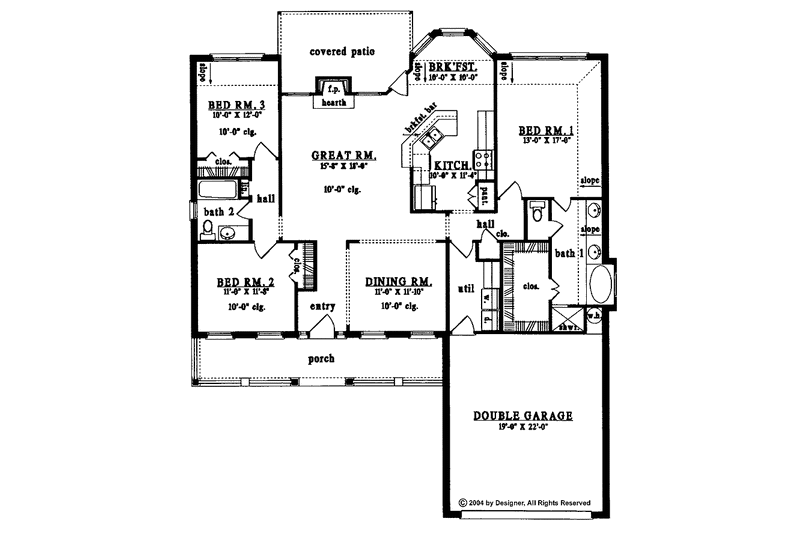 Home Plan - Floor Plan - Main Floor for Country House Plan #42-433 - 3 bed, 2 bath