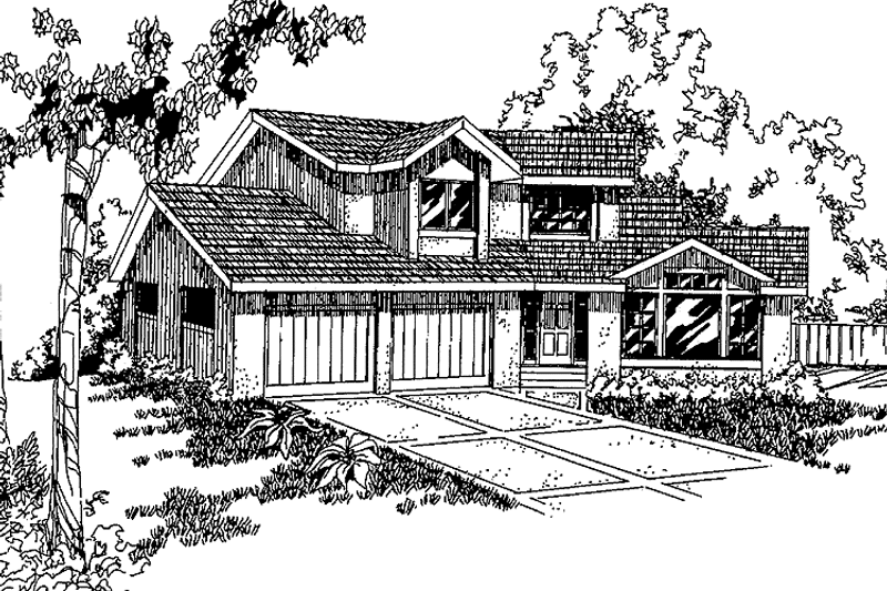 Dream House Plan - Exterior - Front Elevation 3 for Contemporary House Plan #60-704 - 3 bed, 2.5 bath