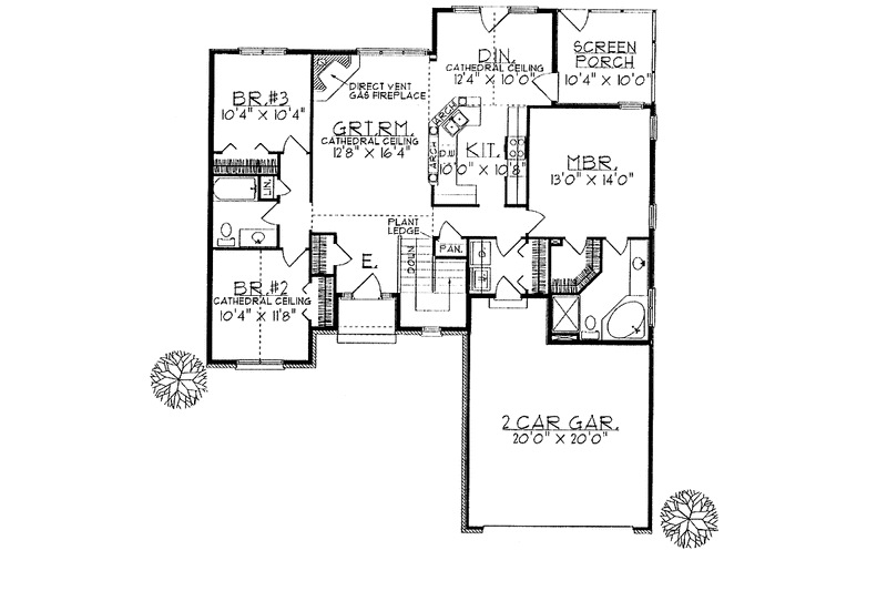 Dream House Plan - Floor Plan - Main Floor for Ranch House Plan #70-1329 - 3 bed, 2 bath