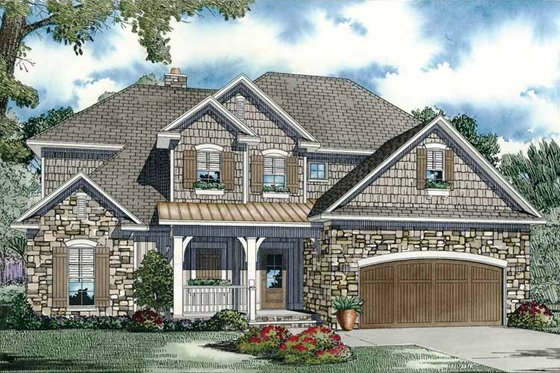 Exterior - Front Elevation 3 for European House Plan #17-2932 - 4 bed, 3.5 bath
