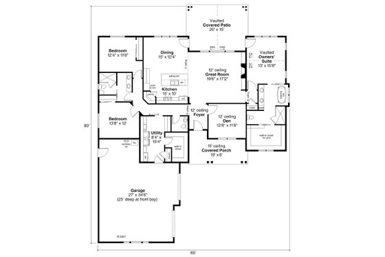 Floor Plan - Main Floor for Craftsman House Plan #124-1243 - 3 bed, 2.5 bath