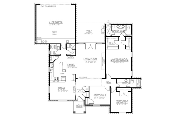 Floor Plan - Main Floor for Ranch House Plan #1061-22 - 3 bed, 3 bath