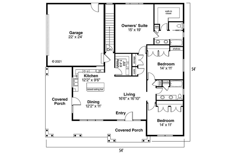 Architectural House Design - Floor Plan - Main Floor for Cabin House Plan #124-854 - 3 bed, 2 bath