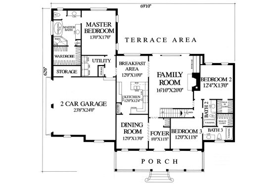 Floor Plan - Main Floor for Southern House Plan #137-176 - 3 bed, 3 bath