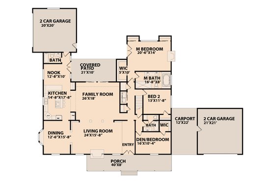 Floor Plan - Main Floor for Ranch House Plan #515-17 - 5 bed, 4 bath